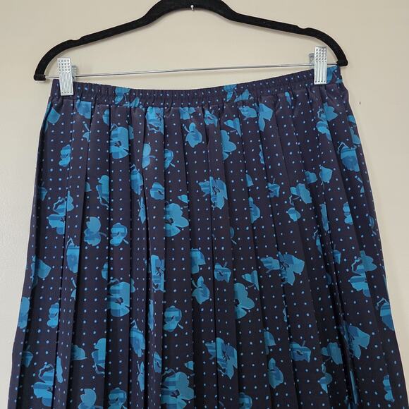 Vintage Floral Pleated Midi Skirt Women 16 Cottagecore Artsy Boho Teacher Blue - Picture 2 of 9